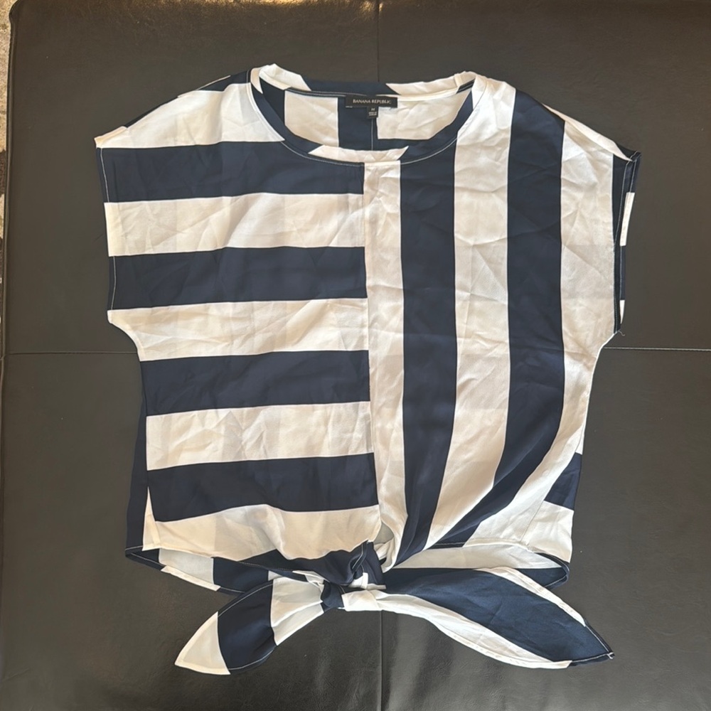Navy and White Striped Women's Top